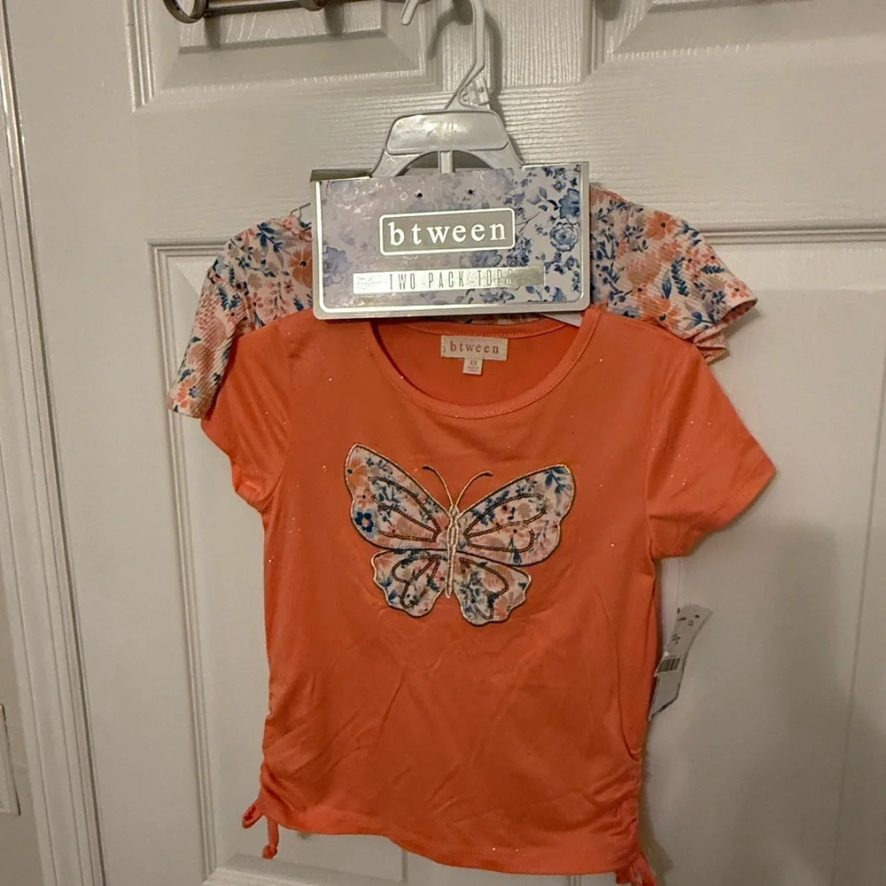 Two piece girl top with butterfly with  gather on the side